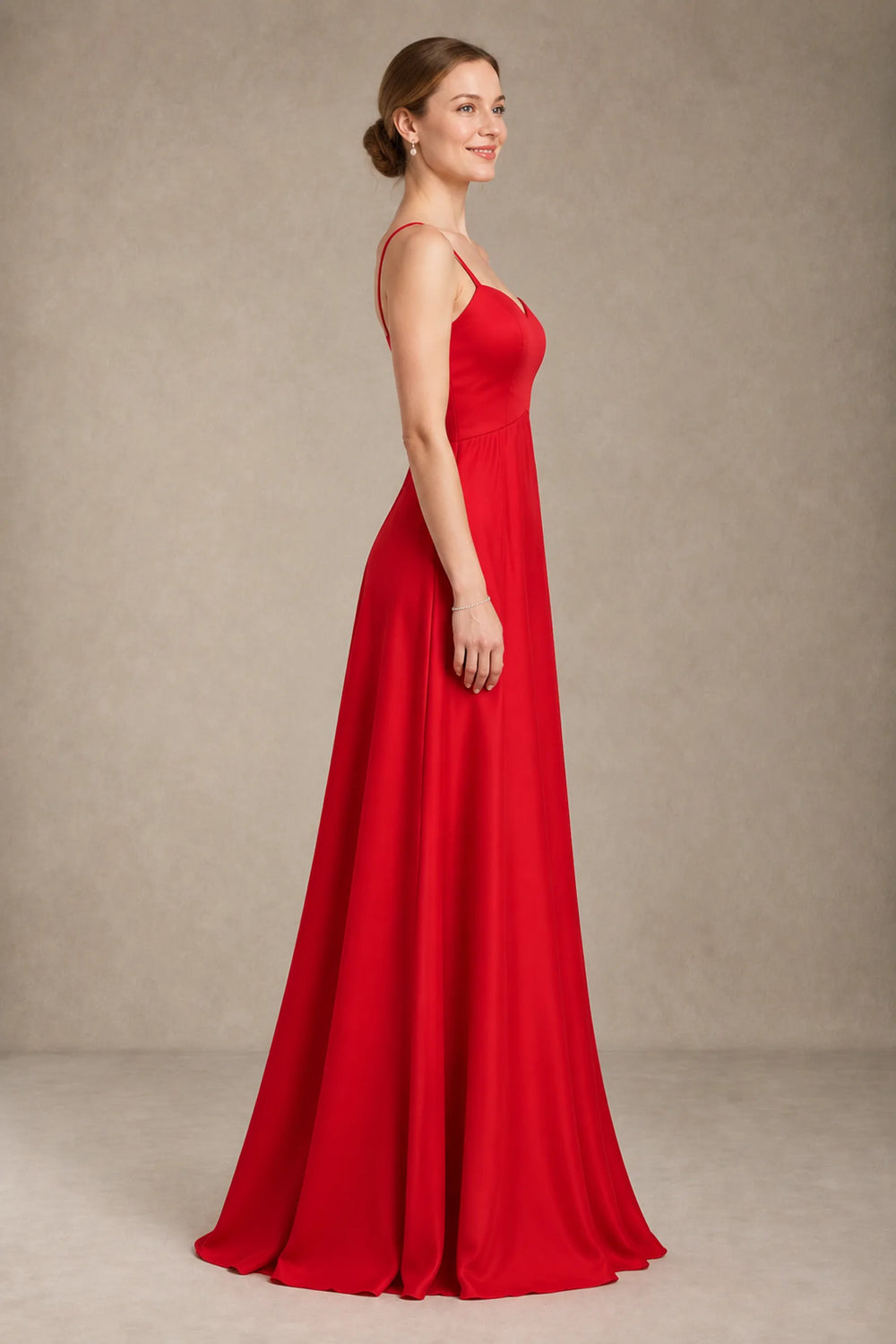 Ruby Red Lace-Up Sweetheart Stretch Satin A-Line Bridesmaid Dress