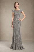 Silver Sequin Mermaid Evening Dress with Low Back