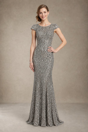Silver Sequin Mermaid Evening Dress with Low Back