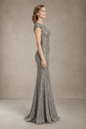 Silver Sequin Mermaid Evening Dress with Low Back