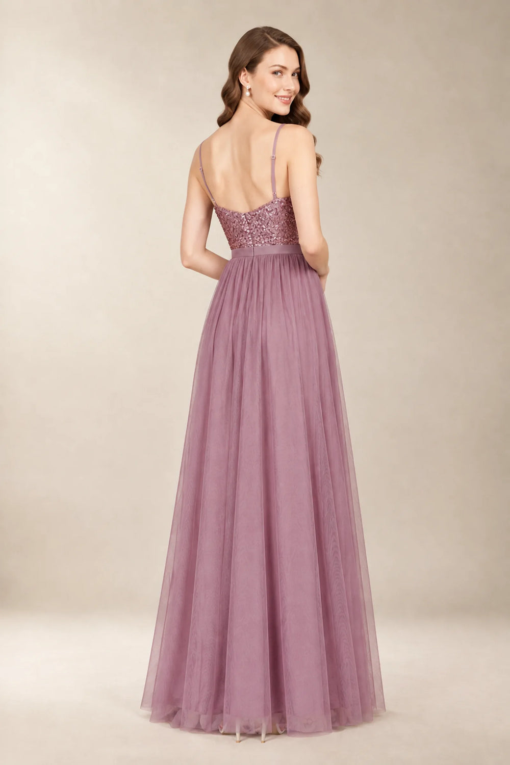 Purple Strappy Sequin and Tulle A-Line Bridesmaid Dress