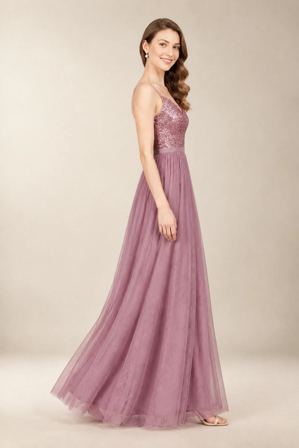 Purple Strappy Sequin and Tulle A-Line Bridesmaid Dress