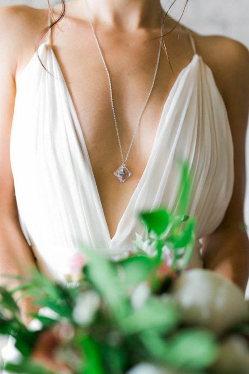 Open-Back Plunging Chiffon A-Line Wedding Dress