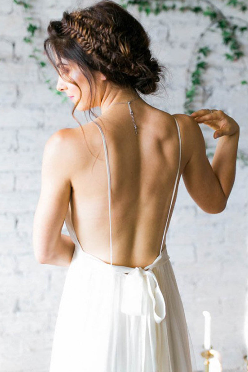 Open-Back Plunging Chiffon A-Line Wedding Dress