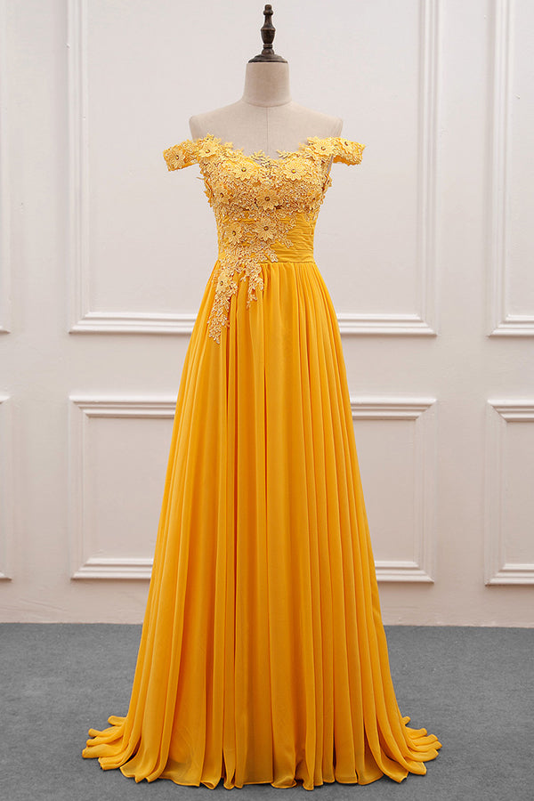 Ruched Off-the-Shoulder Lace and Chiffon A-Line Bridesmaid Dress