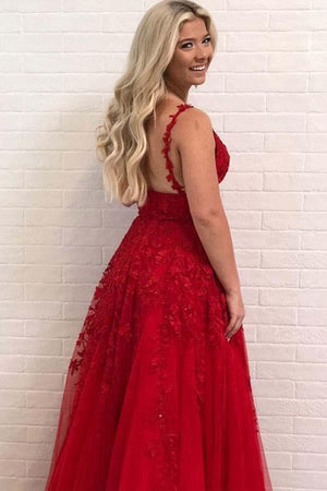 Sexy Deep V-Neck Red Evening Dresses