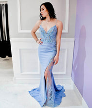 Trumpet/Mermaid V-neck Sweep Train Stretch Satin Evening Dress With Beading Sequins
