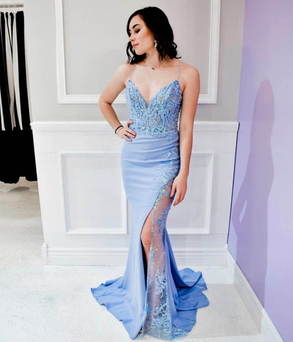 Trumpet/Mermaid V-neck Sweep Train Stretch Satin Evening Dress With Beading Sequins