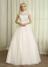 High Neck Lace Top Floor Length Backless Ball Wedding Dress