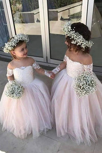 A-Line Tulle/Lace Floor Length Long Sleeve Sweetheart Flower Girl Dress