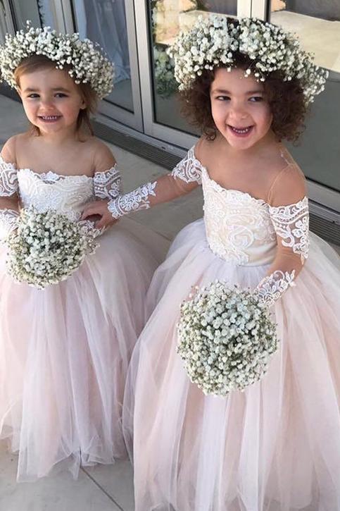 A-Line Tulle/Lace Floor Length Long Sleeve Sweetheart Flower Girl Dress Secondary image