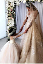 A-Line Tulle/Lace Floor Length Long Sleeve Sweetheart Flower Girl Dress