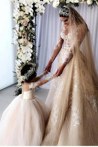 A-Line Tulle/Lace Floor Length Long Sleeve Sweetheart Flower Girl Dress