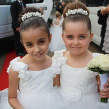 Princess Sweep Train Tulle/Lace Sleeveless Scoop Neck Flower Girl Dress With Flower(s)