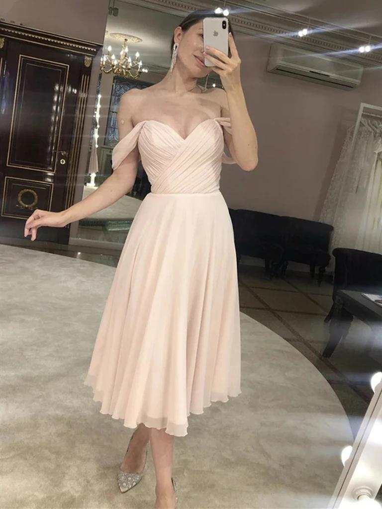 Off-the-shoulder Knee-Length Chiffon Bridesmaid Dress With Cascading R Angrila Off-the-shoulder Knee-Length Chiffon Bridesmaid Dress With Cascading R Angrila