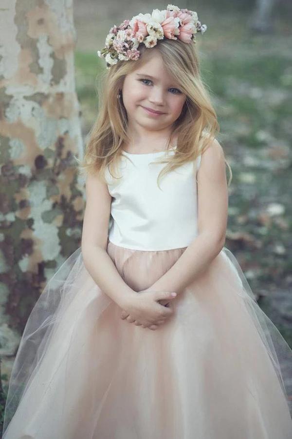 Ball-Gown/Princess Tea Length Tulle/Lace Sleeveless Scoop Neck Flower Girl Dress Main image