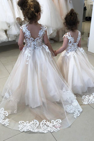 A-Line Floor-length Chiffon Sleeveless Scoop Neck With Lace Flower Girl Dress