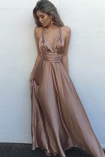 Simple V-Neck Sleeveless Criss-Cross Straps Prom Dress with Pleats