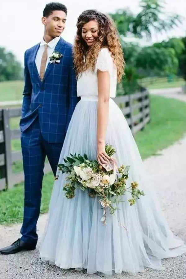 Two-Piece Colored Long Tulle Bridesmaid Dresses – Angrila