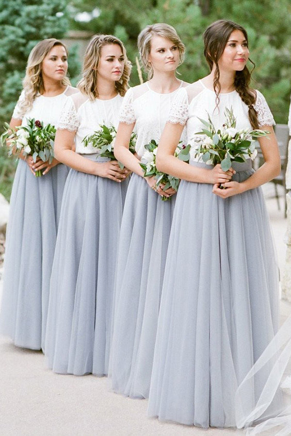 Two-Piece Colored Long Tulle Bridesmaid Dresses Main image