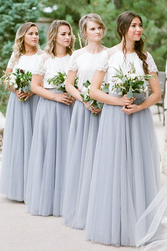 Two-Piece Colored Long Tulle Bridesmaid Dresses