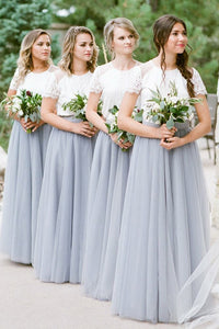 Two Piece Colored Long Tulle Bridesmaid Dresses Angrila