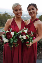 Convertible A-Line V-Neck Burgundy Bridesmaid  Dresses with Pleats