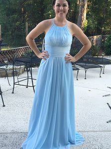 A-Line Round Neck Sky Blue Bridesmaid Dress