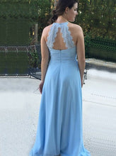 A-Line Round Neck Sky Blue Bridesmaid Dress