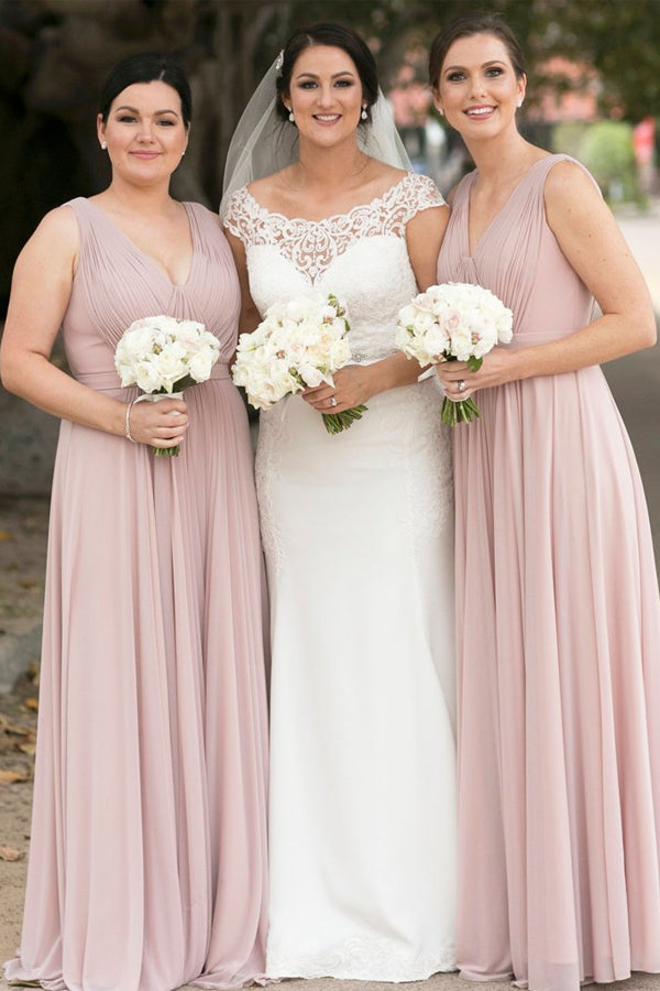 Pleated V-Back Chiffon A-Line Bridesmaid Dress