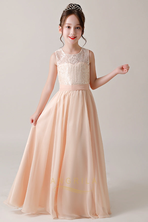 Floor-Length Lace and Chiffon A-Line Flower Girl Dress