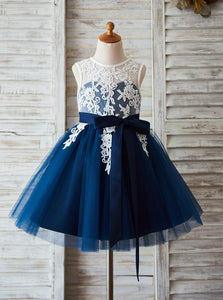 A-line Scoop Neckline Sleeveless Tulle Lace Top Flower Girl Dress With Satin Belt