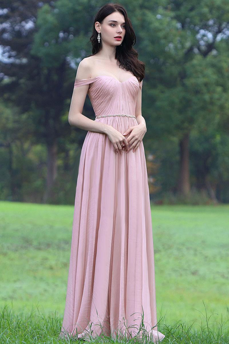 Off-the-Shoulder Chiffon A-Line Bridesmaid Dress