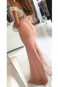 Trumpet Appliques Off-the-Shoulder Sweep Train Long Prom Dress