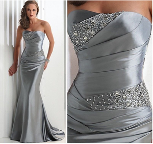 Mermaid Strapless Satin Floor Length Prom Dress With Train – Angrila