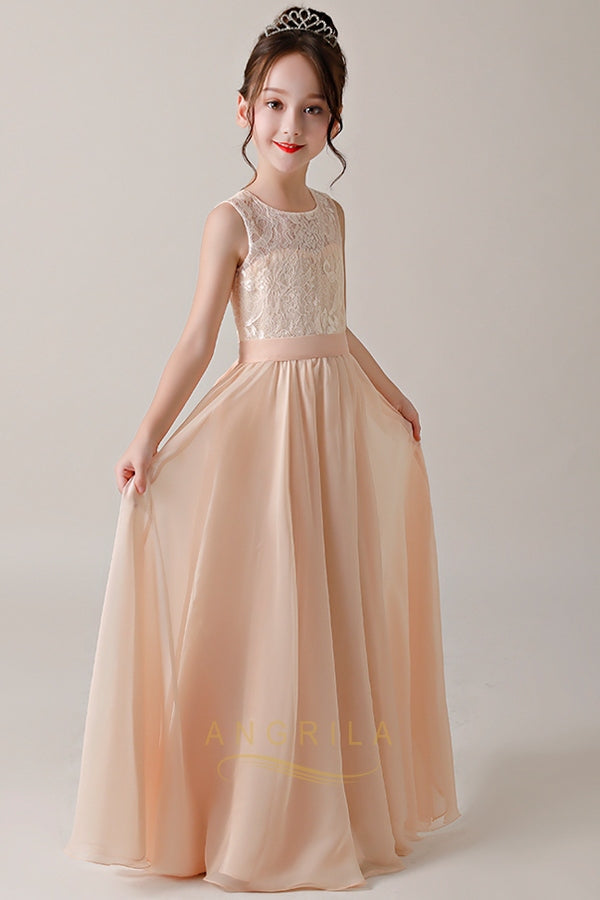 Floor-Length Lace and Chiffon A-Line Flower Girl Dress