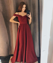 Burgundy A-Line Off-the-Shoulder Floor Length Sweetheart Satin Evening Dress