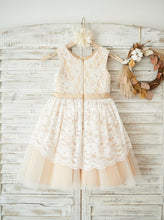 A-line Scoop Neckline Sleeveless Tulle Skirt Satin Belt Flower Girl Dress With Flower