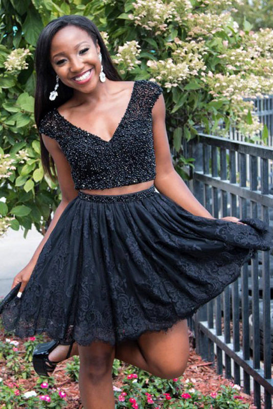 Two Piece Beading Bodice Homecoming Dresses with Lace Skirt Secondary image