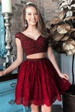 Two Piece Beading Bodice Homecoming Dresses with Lace Skirt