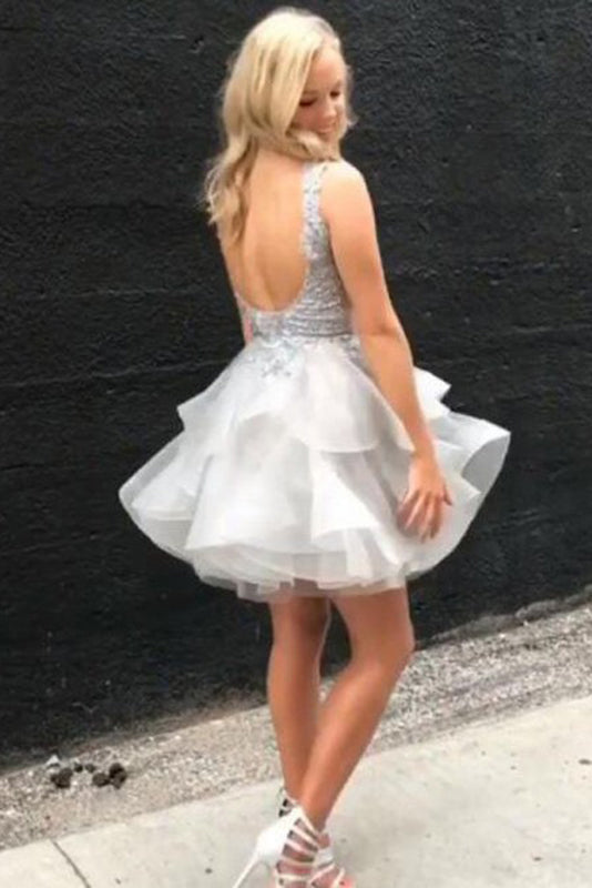 Glamorous V-Neck Ruffled Short Homecoming Dresses with Appliqued Bodice Secondary image