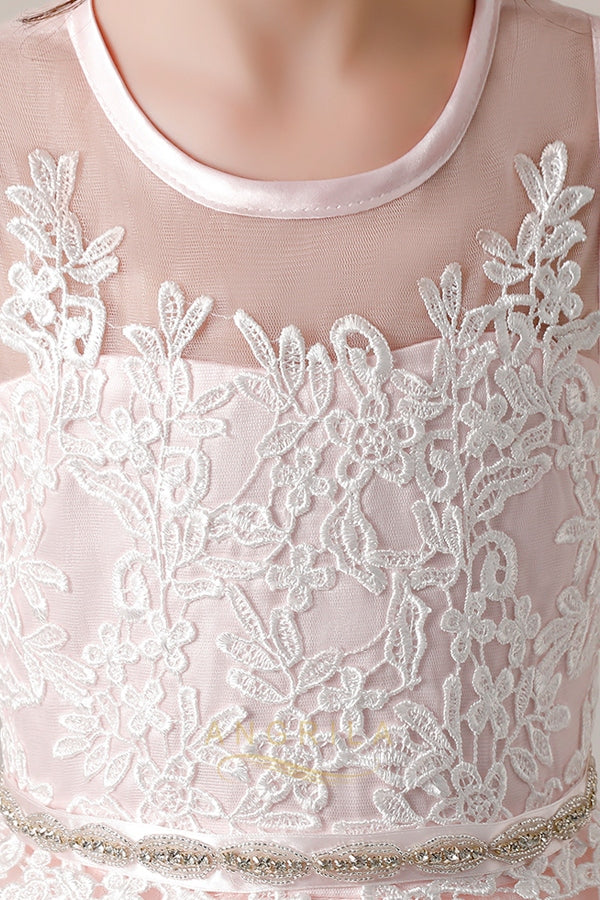 Lace-Appliqued Tulle A-Line Flower Girl Dress