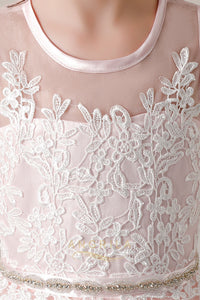 A-line/Princess Jewel Neckline Flower Girl Dresses with Lace Appliques