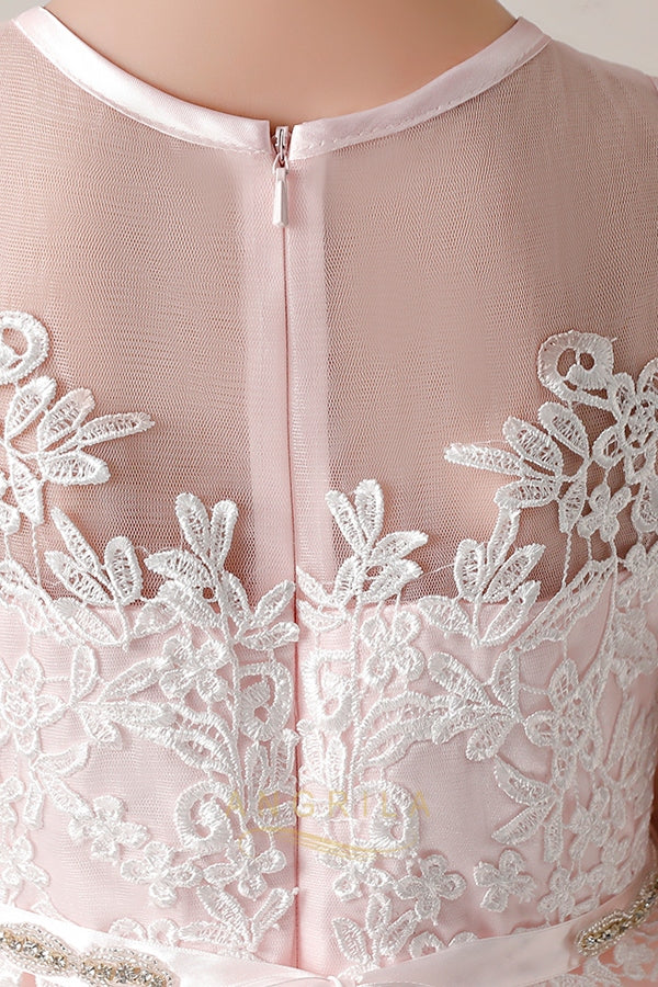 Lace-Appliqued Tulle A-Line Flower Girl Dress