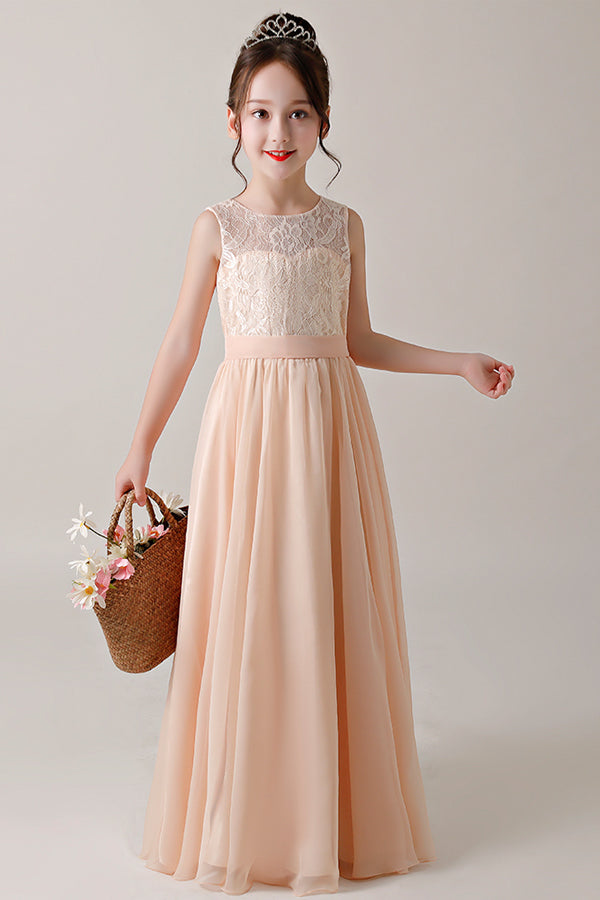 Floor-Length Lace and Chiffon A-Line Flower Girl Dress