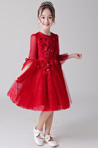 Red Flower Girl Dresses with Sleeves