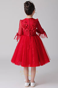 Red Flower Girl Dresses with Sleeves