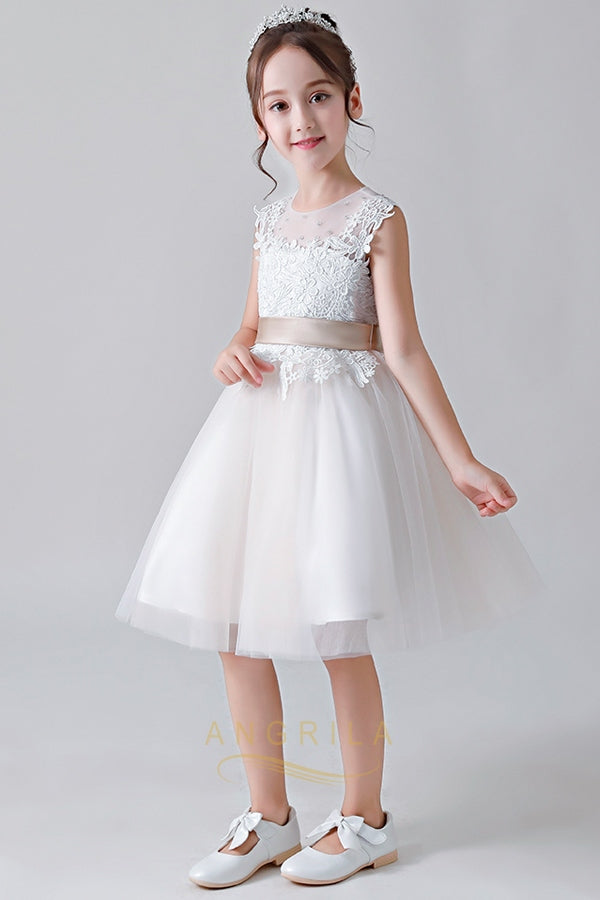 Short Lace and Tulle A-Line Flower Girl Dress with Heart Cutout