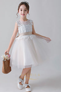 Cute Jewel Flower Girl Dresses with Lace Applique