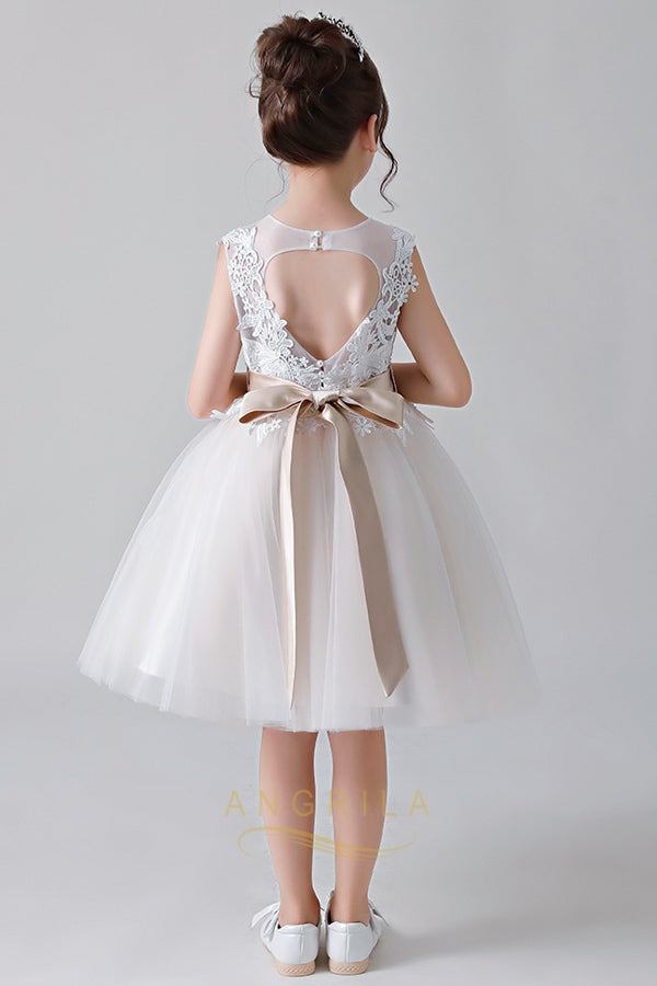 Short Lace and Tulle A-Line Flower Girl Dress with Heart Cutout